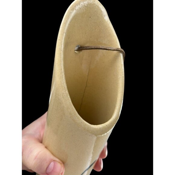 Quail ART POTTERY WALL POCKET FLOWER VASE Bird Southwest 12 x 3.5" Leather Strap - Picture 7 of 12